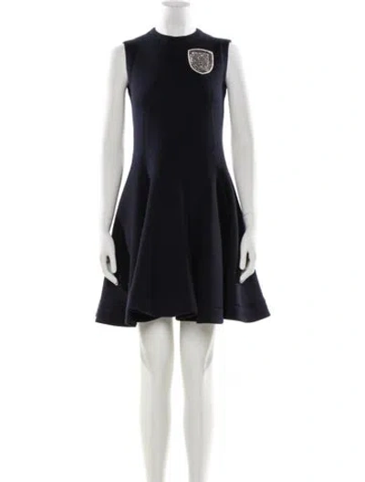 Pre-owned Dior Virgin Wool Mini Dress In Blue