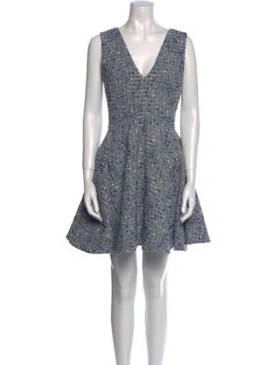 Pre-owned Dior Virgin Wool Mini Dress In Blue