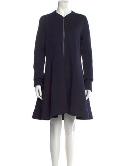 Pre-owned Dior Virgin Wool Mini Dress In Blue
