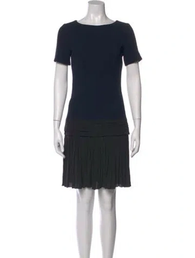 Pre-owned Dior Virgin Wool Mini Dress In Blue