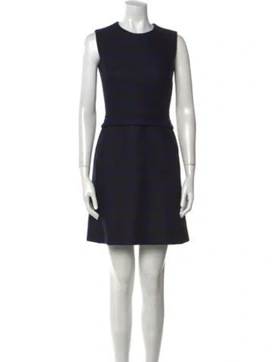 Pre-owned Dior Virgin Wool Mini Dress In Blue