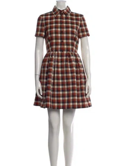 Pre-owned Dior Virgin Wool Mini Dress In Brown