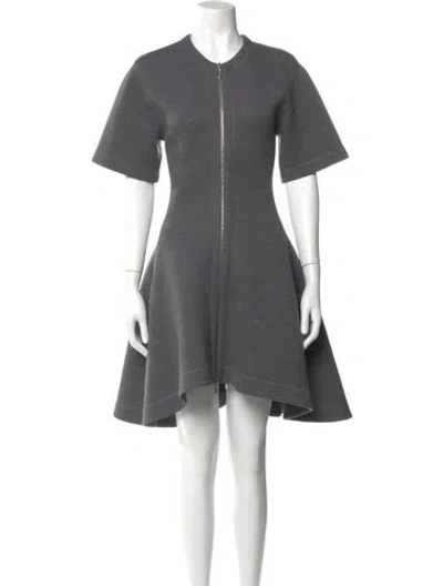 Pre-owned Dior Virgin Wool Mini Dress In Gray