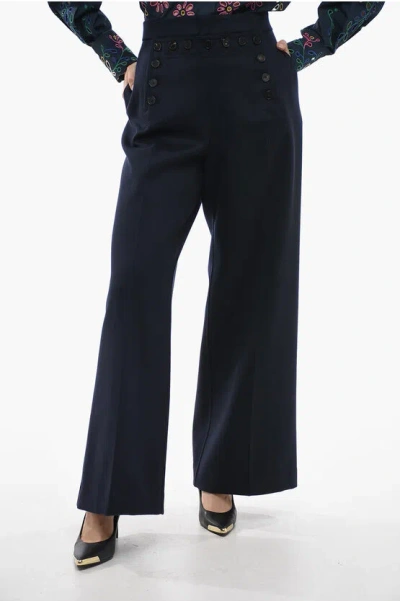 Dior Virgin Wool Palazzo Trousers With Double-breasted Design In Black