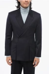 Dior Virgin Wool Peak Lapel Double-breasted Blazer In Blue