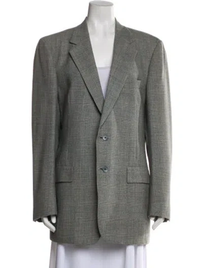 Pre-owned Dior Virgin Wool Plaid Print Blazer In Gray