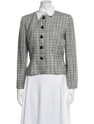 Pre-owned Dior Virgin Wool Plaid Print Blazer In Grey