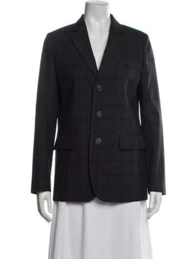 Pre-owned Dior Virgin Wool Plaid Print Blazer In Grey