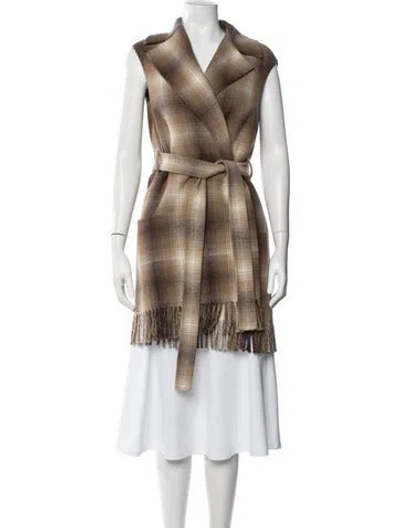 Pre-owned Dior Virgin Wool Plaid Print Coat In Brown