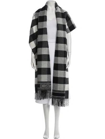 Pre-owned Dior Virgin Wool Plaid Print Fur Jacket In Black