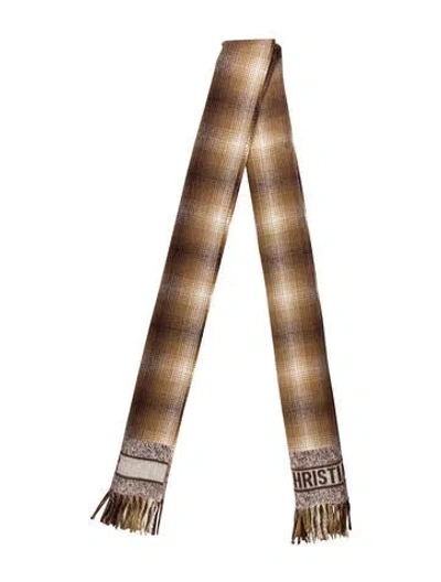 Pre-owned Dior Virgin Wool Plaid Print Scarf In Burgundy