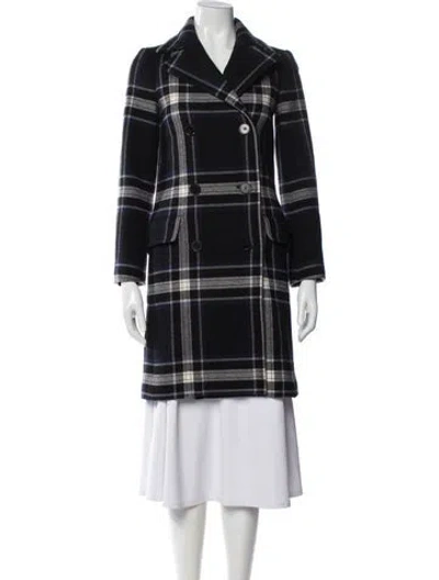 Pre-owned Dior Virgin Wool Plaid Print Trench Coat In Blue