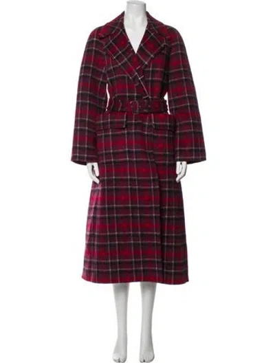 Pre-owned Dior Virgin Wool Plaid Print Trench Coat In Purple