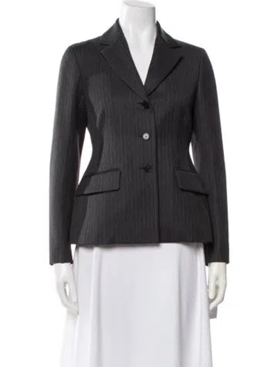 Pre-owned Dior Virgin Wool Striped Blazer In Gray