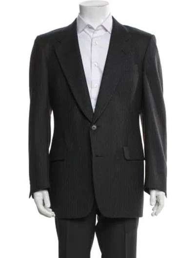 Pre-owned Dior Virgin Wool Striped Blazer In Grey