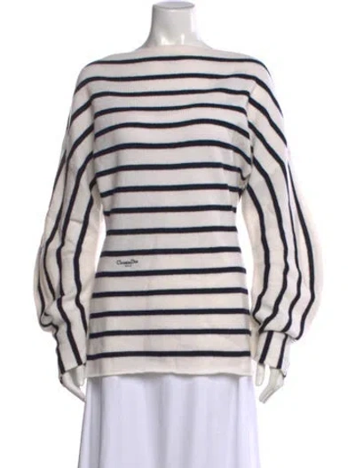 Pre-owned Dior Virgin Wool Striped Sweater In White