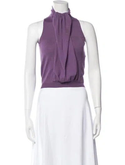 Pre-owned Dior Virgin Wool Tie Neck Top In Purple