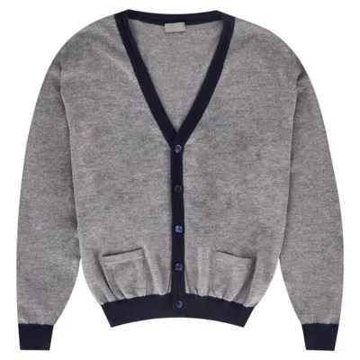 Pre-owned Dior Virgin Wool V-neck Cardigan In Gray