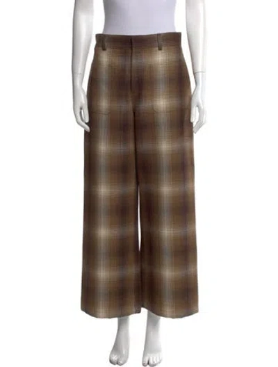 Pre-owned Dior Virgin Wool Wide Leg Pants In Brown
