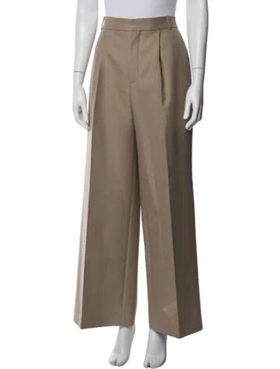 Pre-owned Dior Virgin Wool Wide Leg Pants In Neutrals