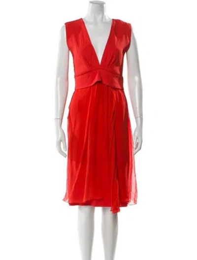 Pre-owned Dior V-neck Knee-length Dress In Orange