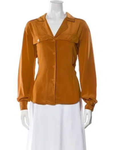 Pre-owned Dior V-neck Long Sleeve Blouse In Orange
