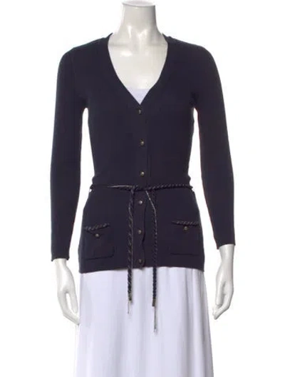 Pre-owned Dior V-neck Long Sleeve Button-up Top In Blue