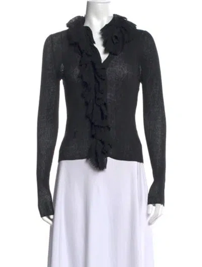 Pre-owned Dior V-neck Long Sleeve Top In Black