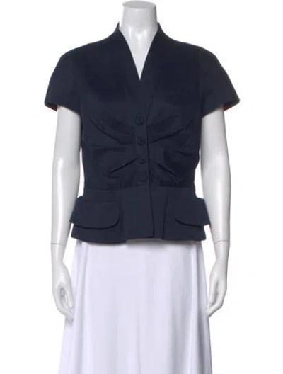 Pre-owned Dior V-neck Short Sleeve Blouse In Blue