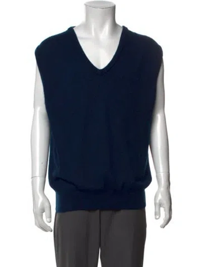 Pre-owned Dior V-neck Sleeveless Sweater Vest In Blue
