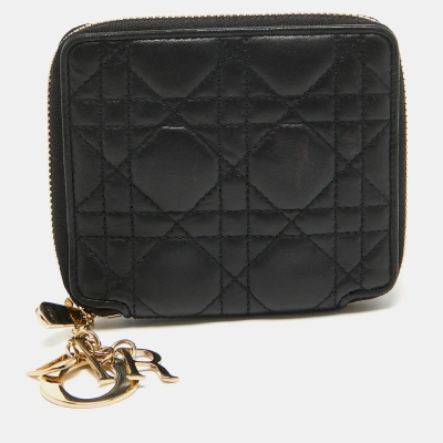 Pre-owned Dior Voyageur Compact Wallet In Black