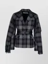 Dior Waist Belted Fringed Edges Lapels Plaid In Black