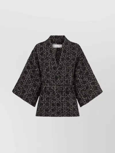 DIOR WAIST BELTED OPEN FRONT TEXTURED FABRIC JACKET