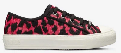 Pre-owned Dior Walk'n' Black Pink Leopard Lace Up Flat Low Top Trainer Sneaker 38