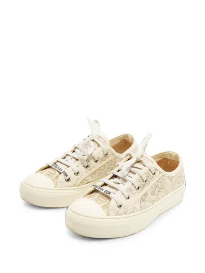Pre-owned Dior Walk'n' Floral-jacquard Low-top Sneakers In White