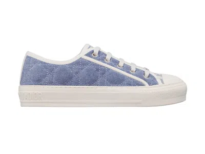 Pre-owned Dior Walk'n' Low Top Blue Faded Cannage Embroidered Denim (women's) Sneakers In Faded Blue/white
