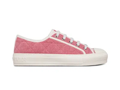 Pre-owned Dior Walk'n' Low Top Pink Faded Cannage Embroidered Denim (women's) Sneakers In Faded Pink/white