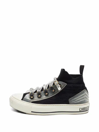 Pre-owned Dior Walk'n' Stretch-knit High-top Sneakers In Black