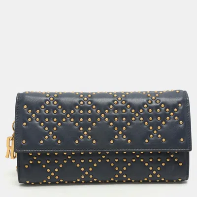 Pre-owned Dior Wallet On Chain In Blue