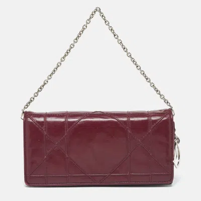 Pre-owned Dior Wallet On Chain In Burgundy