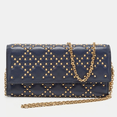 Pre-owned Dior Wallet On Chain In Navy Blue