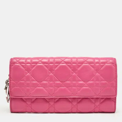 Pre-owned Dior Wallet On Chain In Pink