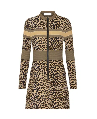 Dior Wang Ziwen's Same Leopard-print Long-sleeved Dress In Multicolor