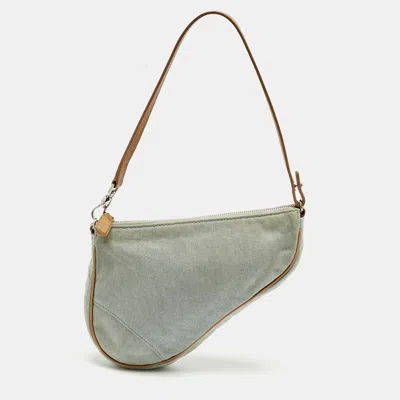 Pre-owned Dior Washed Blue Denim Mini Saddle Bag