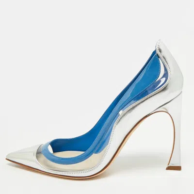 Pre-owned Dior Wave Size 37 Blue/silver Metallic Leather And Patent Leather Pointed Toe Pumps
