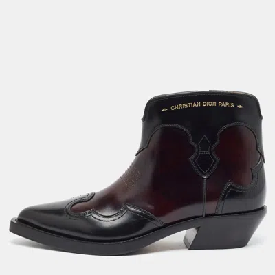 Pre-owned Dior Western Size 40 Burgundy/black Leather Ankle Length Boots