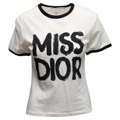 Pre-owned Dior White & Black Christian  Miss  Ringer Tee Size Us Xs