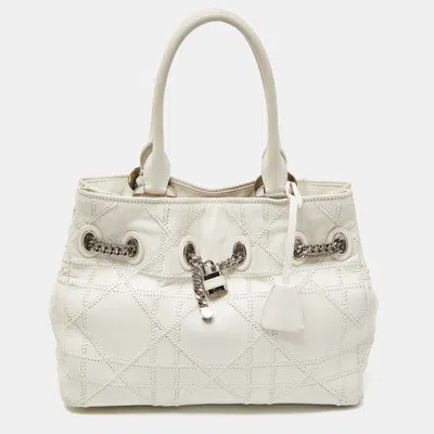 Pre-owned Dior White Cannage Leather Chri Chri Chain Tote