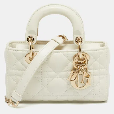Pre-owned Dior White Cannage Leather Micro Lady D-joy Bag