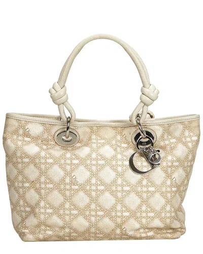 Dior White Canvas Cannage Tote In Brown